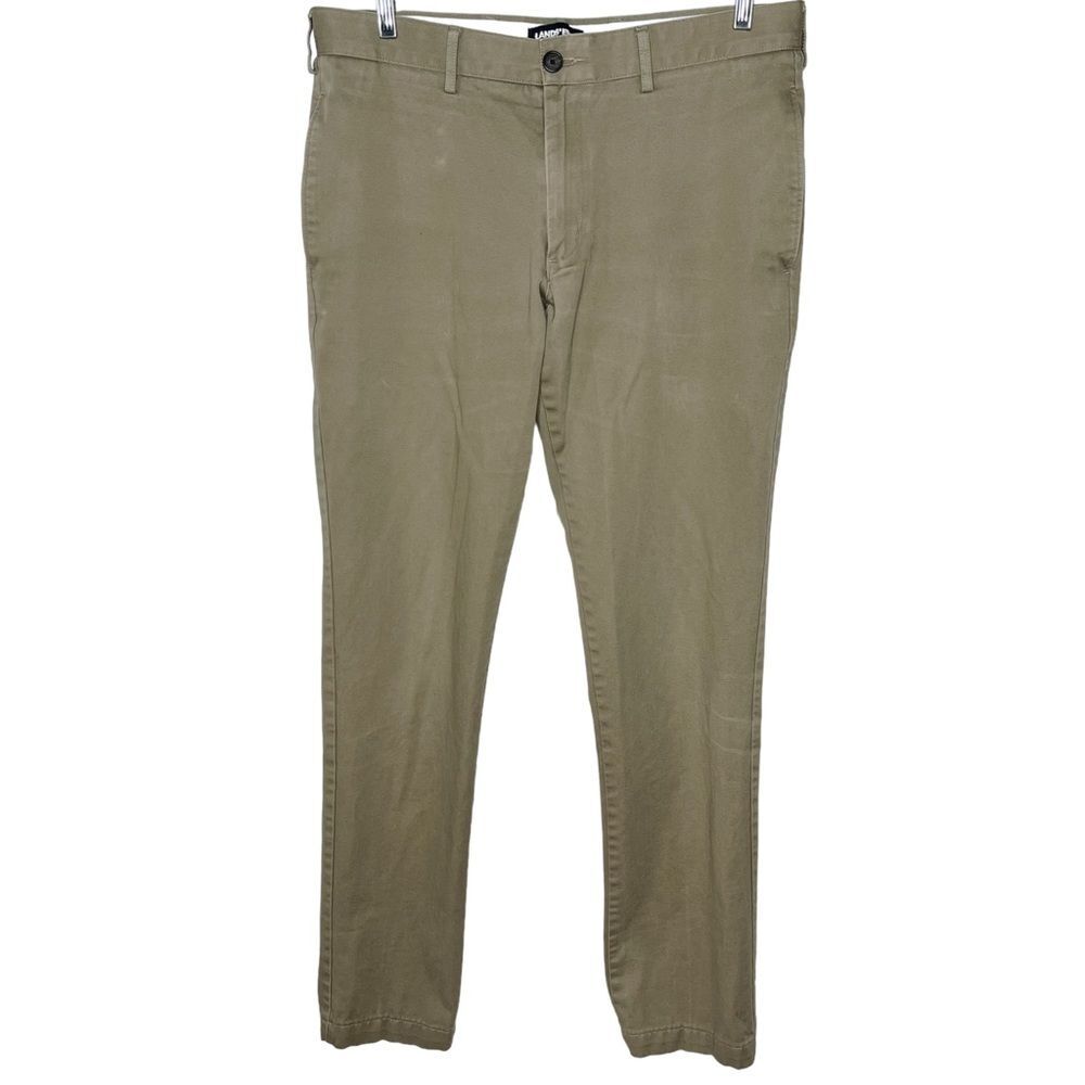 Lands End Slim Fit No Iron Chino Pants sz 33 * Tan Brown Khaki 34" inseam Mens